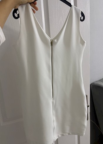 Beyaz V Yakalı Mini Elbise - Görsel 5