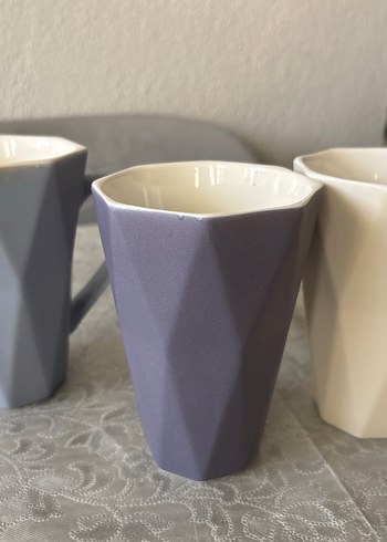 English Home Geometrik Desenli Gri Seramik Kupa Seti