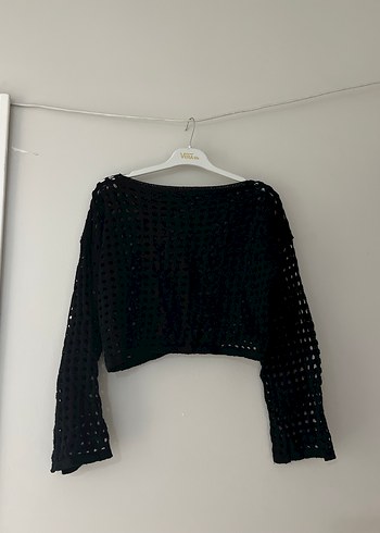 Kadın Siyah Örgü Mini Crop kazak