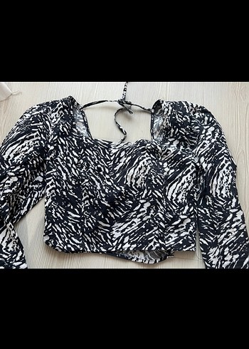 Zebra Desenli V Yaka Uzun Kollu Mini Bluz - Görsel 2
