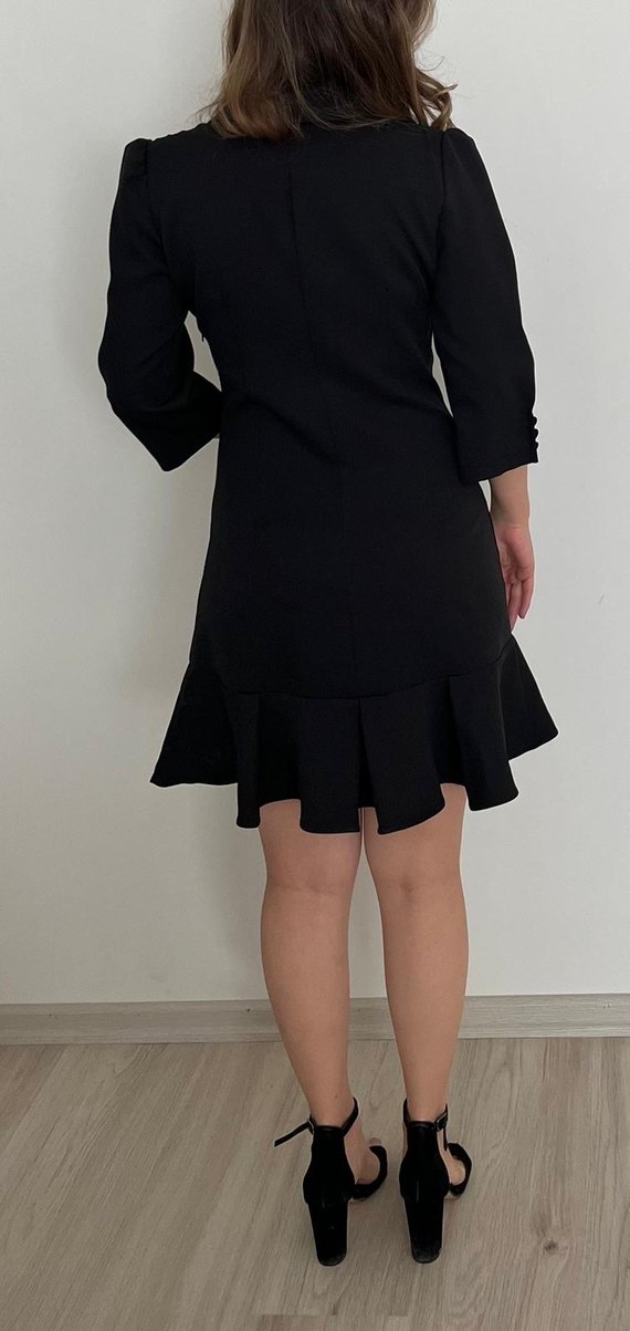 Düğmeli Siyah Mini İş Elbisesi - Görsel 3