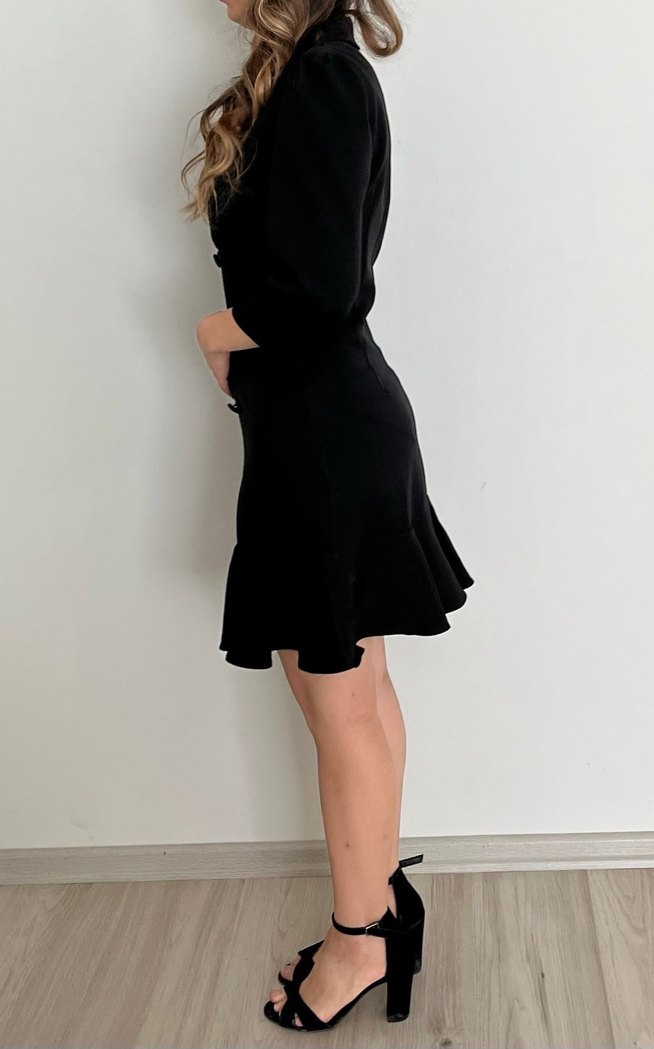 Düğmeli Siyah Mini İş Elbisesi - Görsel 2