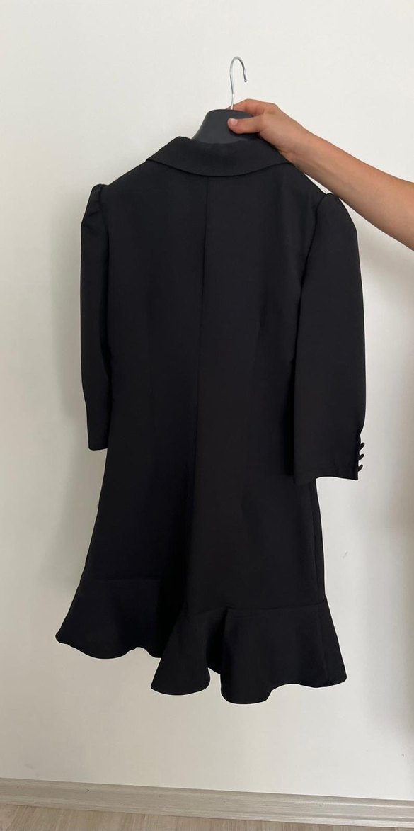 Düğmeli Siyah Mini İş Elbisesi - Görsel 5