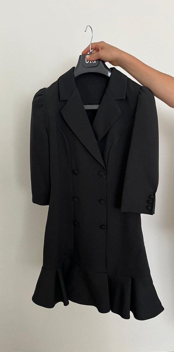 Düğmeli Siyah Mini İş Elbisesi - Görsel 4