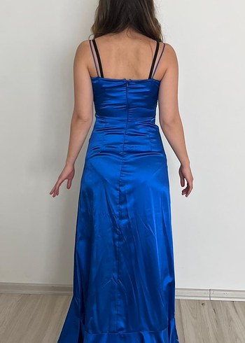 Parlak Mavi Uzun Kadın Abiye Elbise - Görsel 3