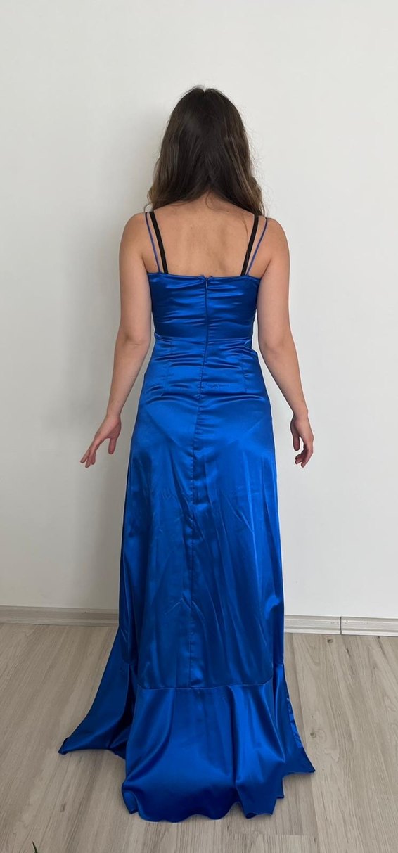 Parlak Mavi Uzun Kadın Abiye Elbise - Görsel 3