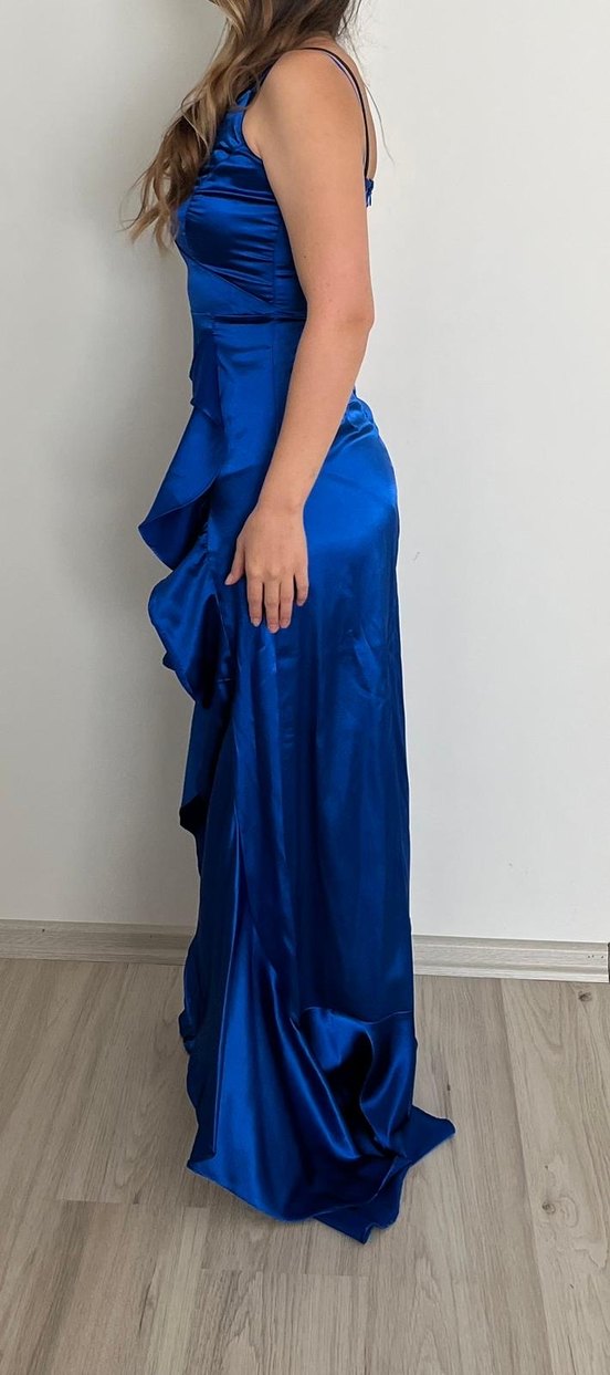 Parlak Mavi Uzun Kadın Abiye Elbise - Görsel 2