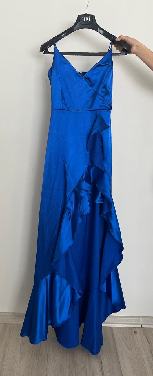 Parlak Mavi Uzun Kadın Abiye Elbise - Görsel 5