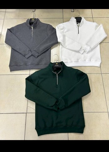 Erkek Yarım Fermuarlı Yaka Gri Sweatshirt