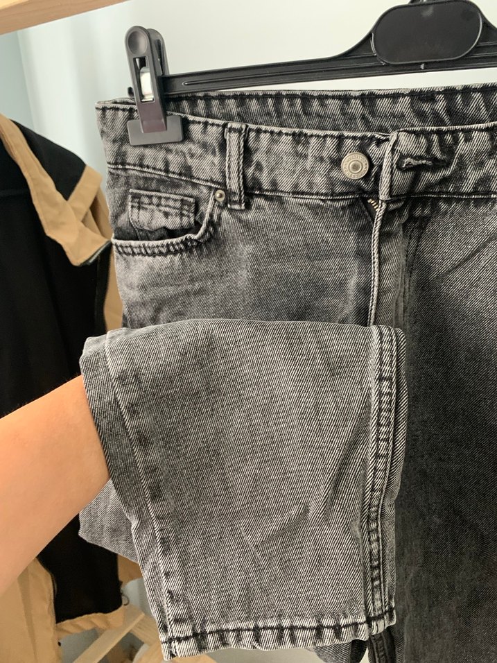 Gri Bol Kesim Midi Kot Pantolon - Görsel 3