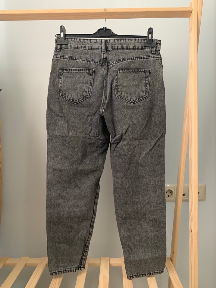 Gri Bol Kesim Midi Kot Pantolon - Görsel 2