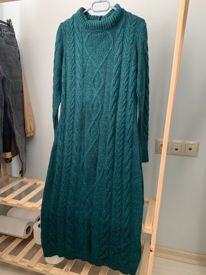 Turkuaz Bohem Örgü Kadın Kazak - Görsel 3