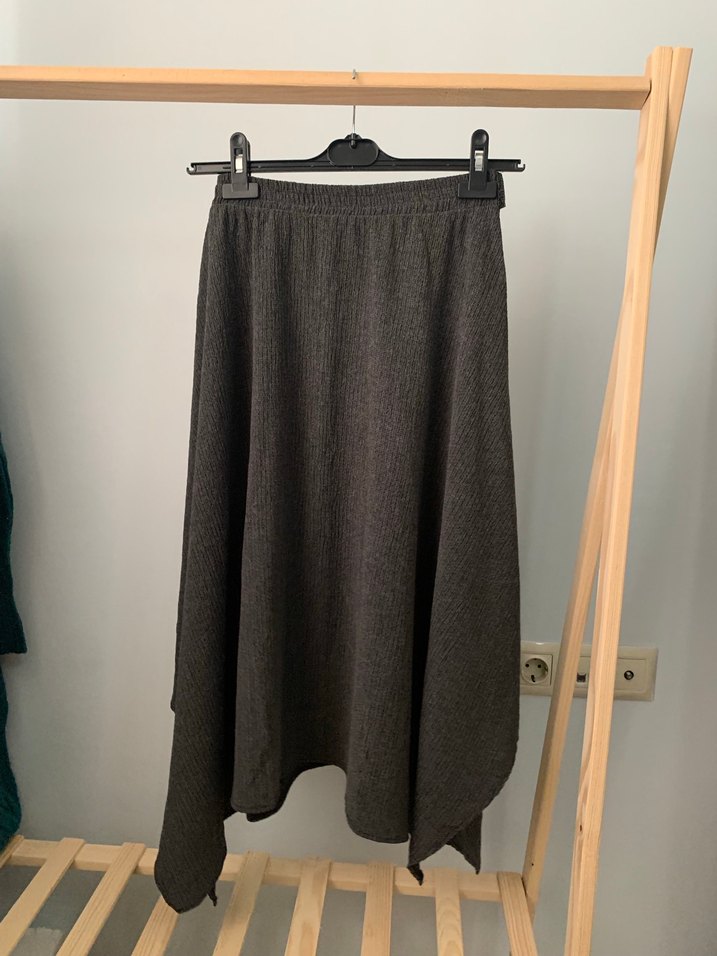 Antrasit Renk Asimetrik Kot Etek - Görsel 3