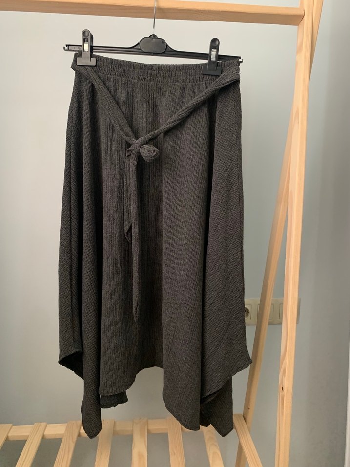 Antrasit Renk Asimetrik Kot Etek - Görsel 4