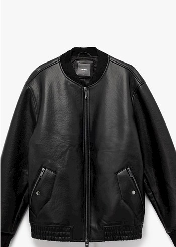 KOTON Siyah Parlak Suni Deri Erkek Ceket - Görsel 3