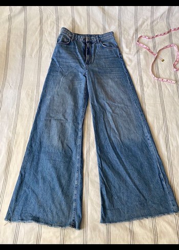 Geniş Paça Midi Mavi Denim Kadın Pantolon