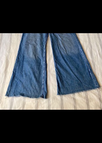 38 Beden mavi Renk Geniş Paça Midi Mavi Denim Kadın Pantolon