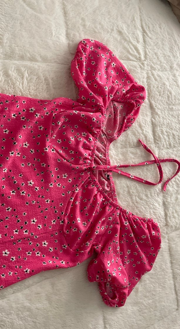 Pembe çiçekli ligralı L beden elbise - Görsel 4