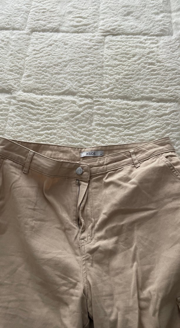 Bej unisex Keten Rahat Kesim Pantolon - Görsel 2