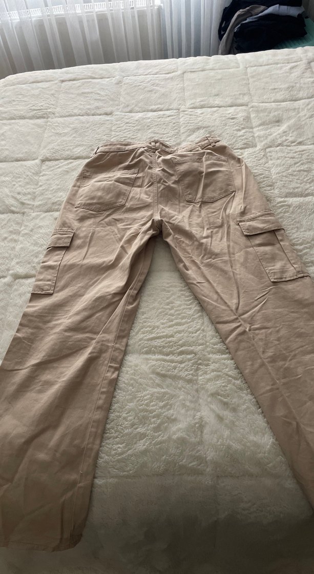 Bej unisex Keten Rahat Kesim Pantolon - Görsel 3