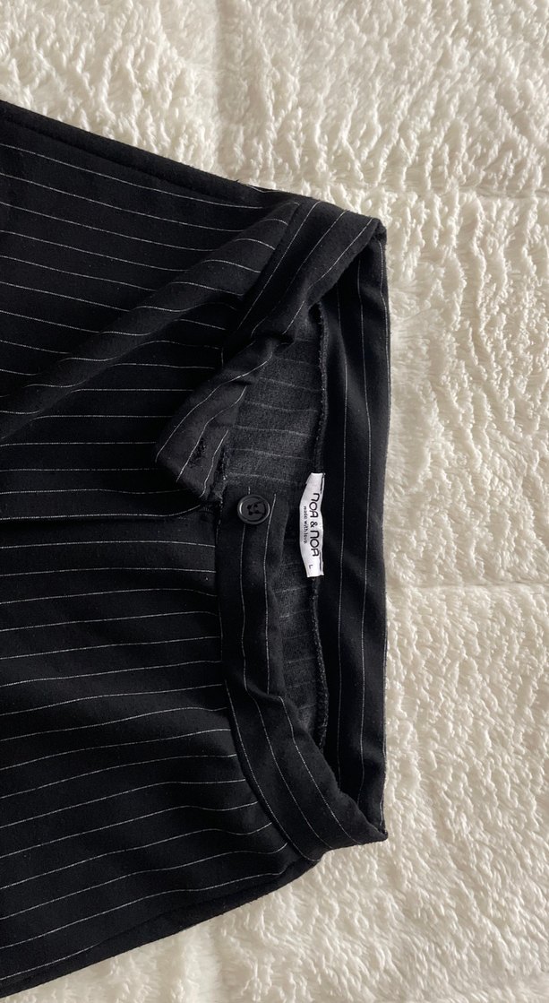 Kadın Siyah Çizgili Pilili Kumaş Pantolon - Görsel 2