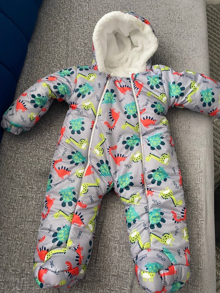 Gri Bağlama Desenli Kürklü Bebek Tulumu - Görsel 2