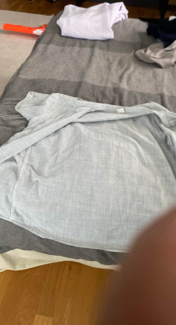 Gri Keten Kadın Gömlek, Kısa Kollu, Düğmeli - Görsel 3