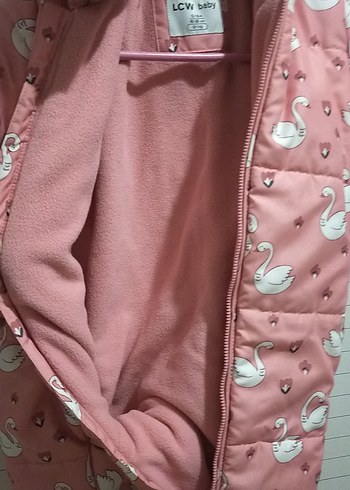 1 Yaş Beden pembe Renk Pembe Kuğu Desenli Bebek Kış Tulumu