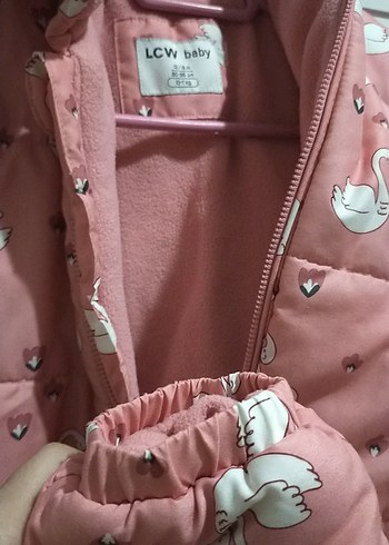 1 Yaş Beden Pembe Kuğu Desenli Bebek Kış Tulumu