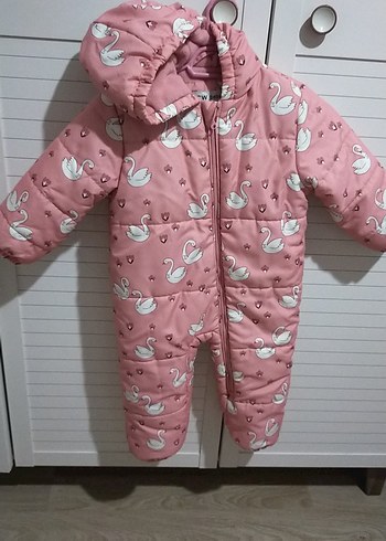 Pembe Kuğu Desenli Bebek Kış Tulumu