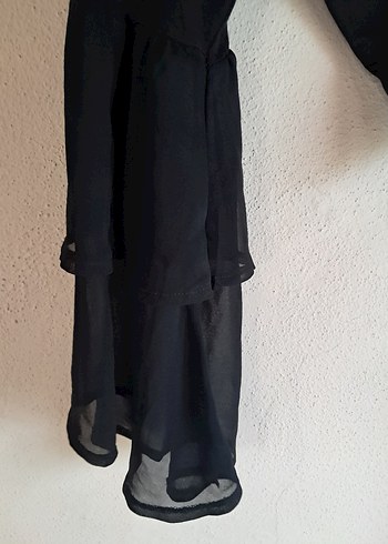 m Beden Siyah V Yaka Uzun Kollu Gofre Detaylı Bluz