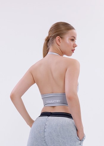 s Beden gri Renk OACE Gri Sporcu Bralet Boyundan Bağlamalı