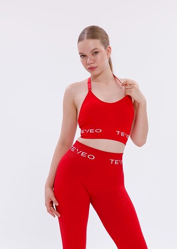 Teveo Kırmızı Boyundan Bağlamalı Sporcu Bralet Sütyen