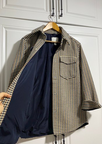 s Beden kahverengi Renk H&M Kazayağı Desenli Kadın Gömlek Ceket