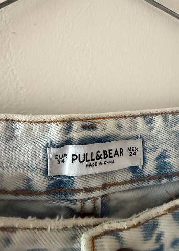 Pull and Bear Kadın Mavi Tie-Dye Mini Denim Şort