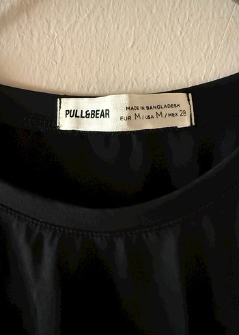 Pull and Bear Kadın Siyah Kısa Kollu Keten Tişört Pullbear