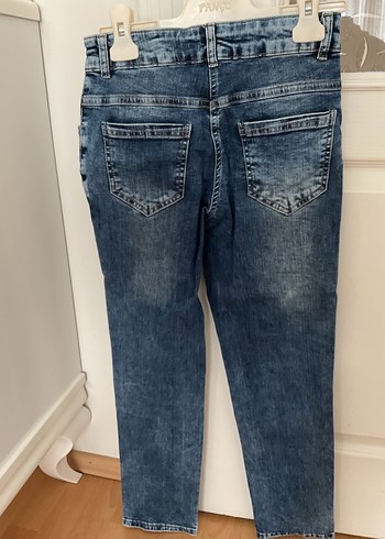 Panço Nakışlı Düğmeli Gri Mavi Jean