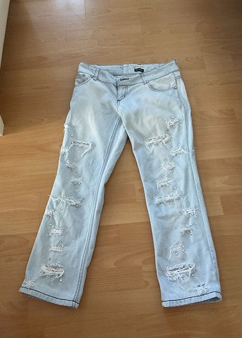 Beyaz Payet Detaylı Kadın Kot Pantolon - Görsel 6