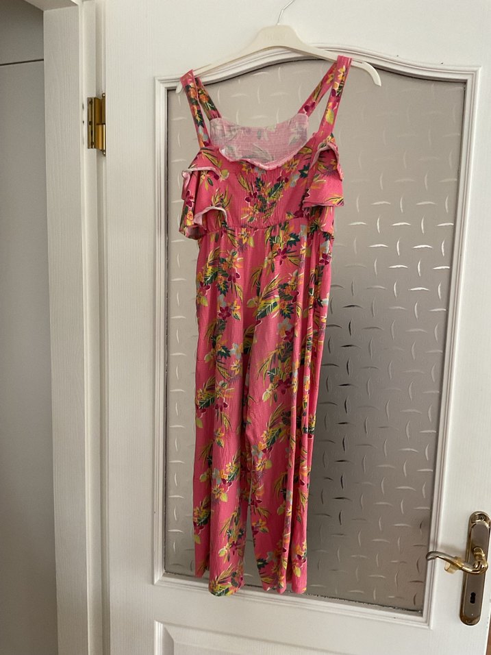 Pembe Renkli Çiçek Desenli Kız Tulum - Görsel 4