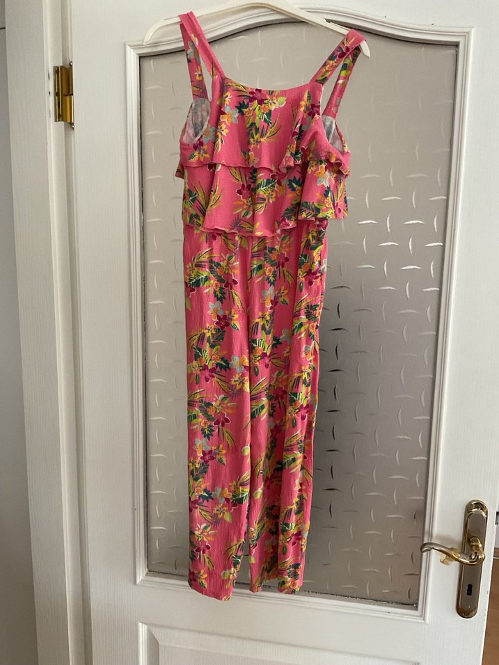 Pembe Renkli Çiçek Desenli Kız Tulum - Görsel 3