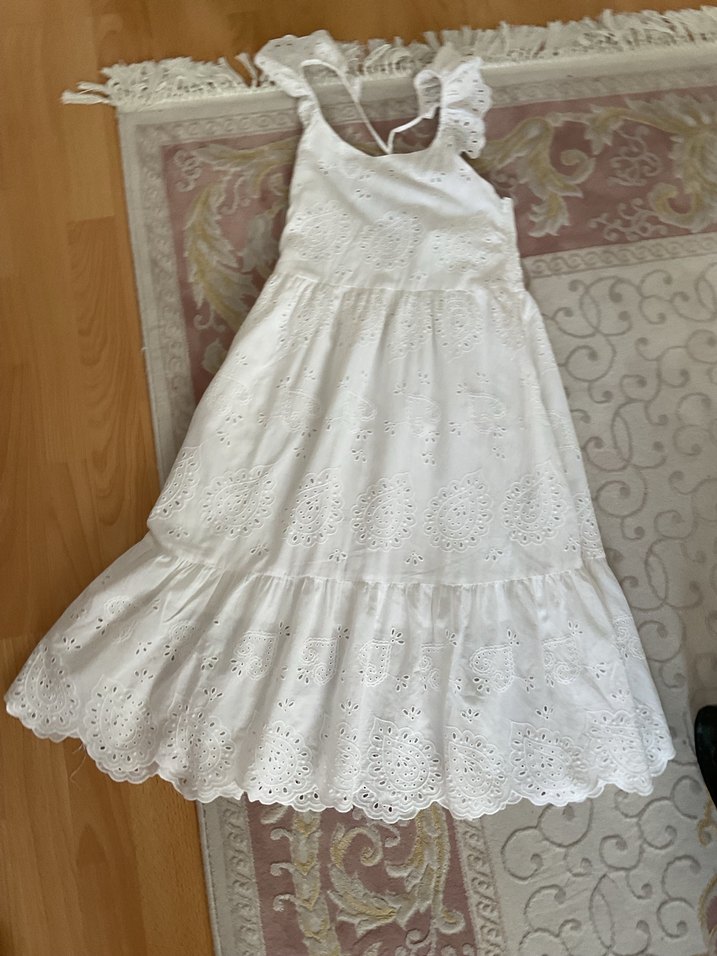 Nakışlı Beyaz Bohem Uzun elbise - Görsel 2