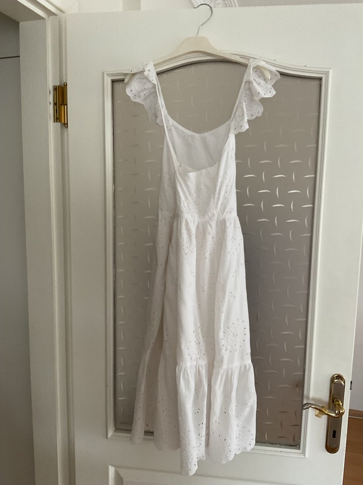 Nakışlı Beyaz Bohem Uzun elbise - Görsel 5