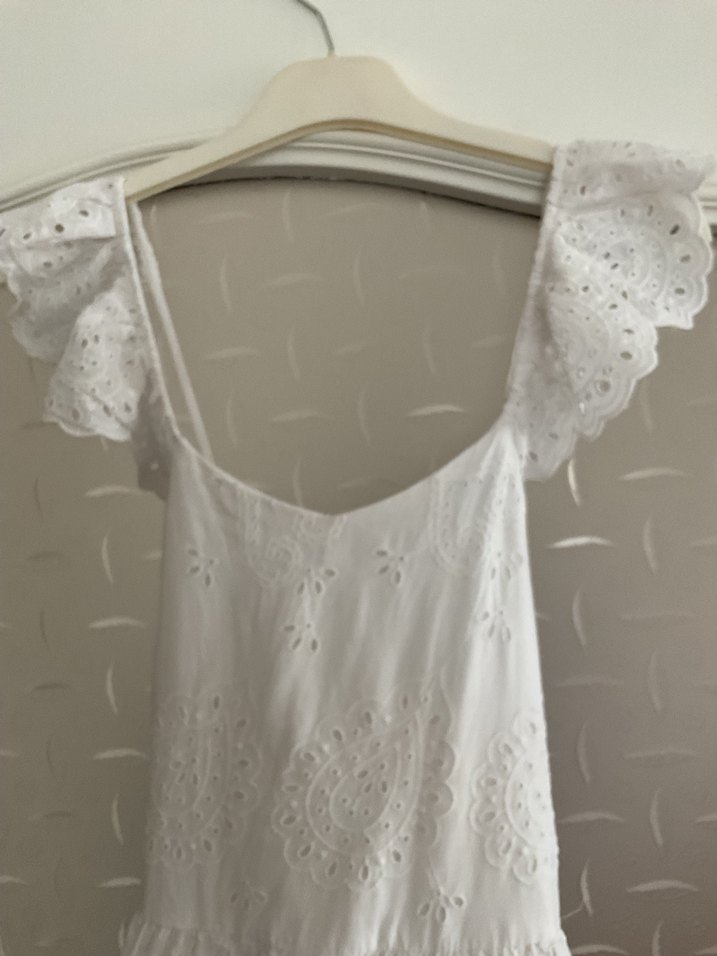 Nakışlı Beyaz Bohem Uzun elbise - Görsel 4