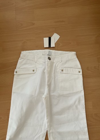 Beyaz Pamuklu Salaş Pantolon - Görsel 4