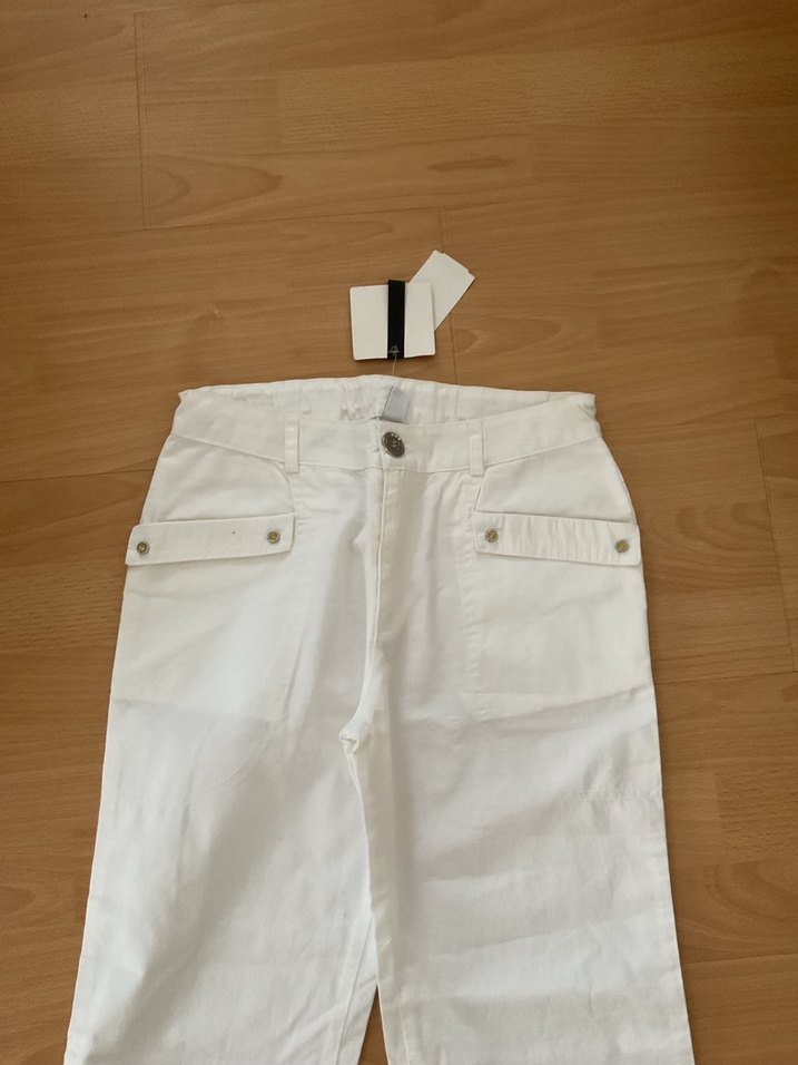 Beyaz Pamuklu Salaş Pantolon - Görsel 4