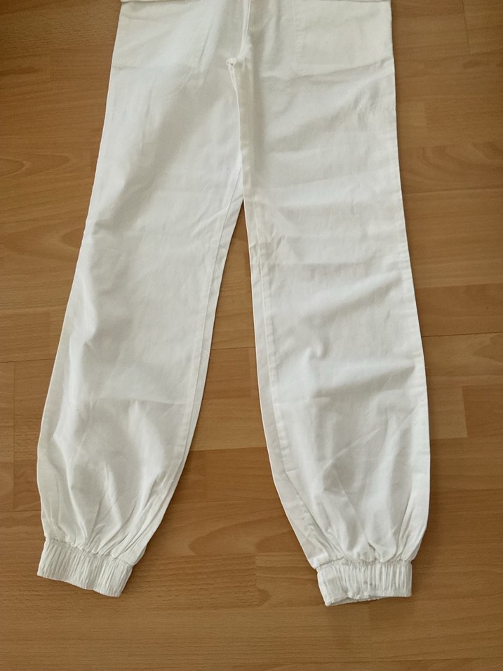 Beyaz Pamuklu Salaş Pantolon - Görsel 5