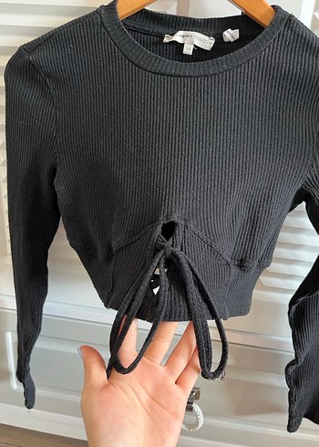 xs Beden Siyah Fitilli Crop