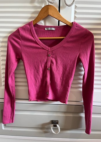V Yakalı Pembe Kadın Crop