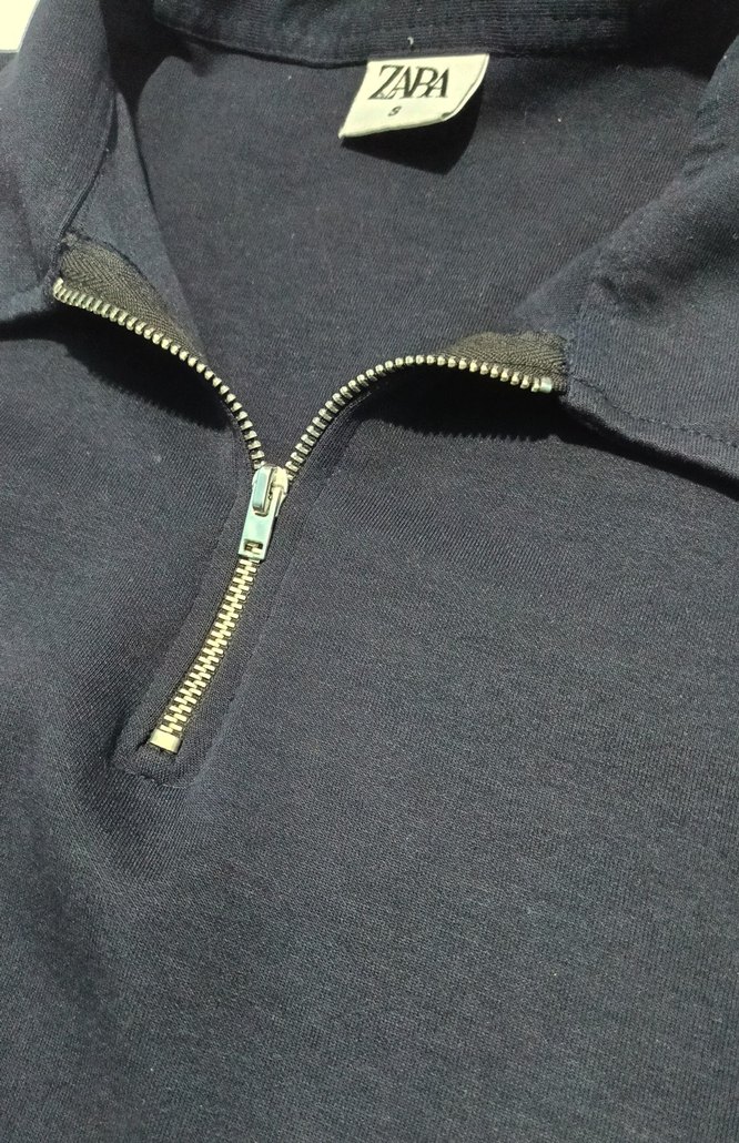 Zara Lacivert Fermuarlı Polo Yaka T-shirt - Görsel 3