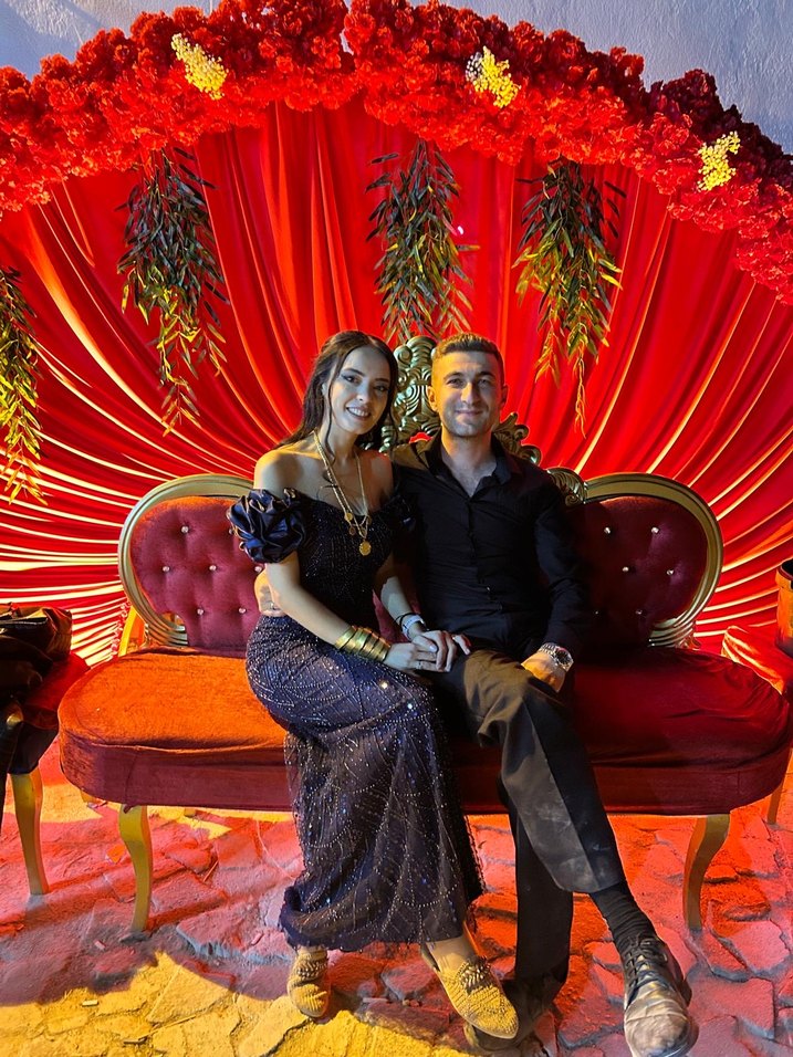 Lacivert İşlemeli Drapeli Uzun Abiye Elbise - Görsel 5